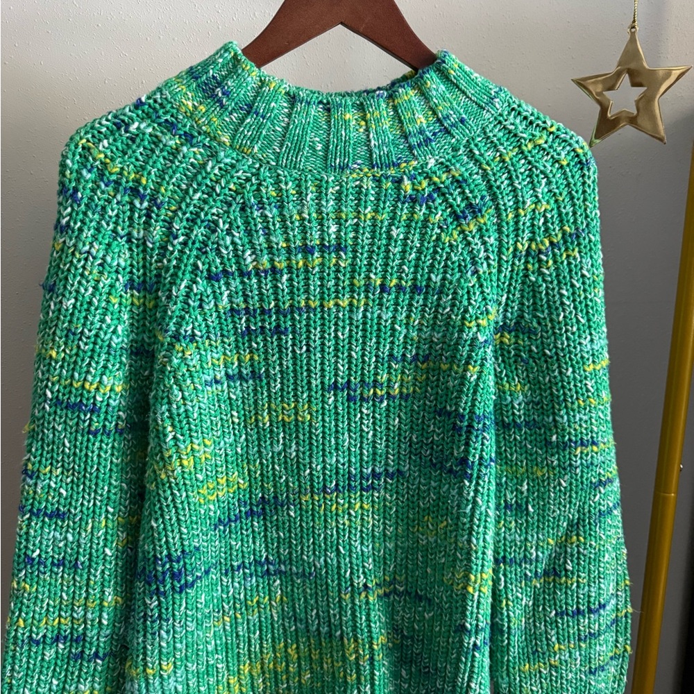 GAP Green Confetti Knit Sweater Small Chunky Ribbed Crewneck